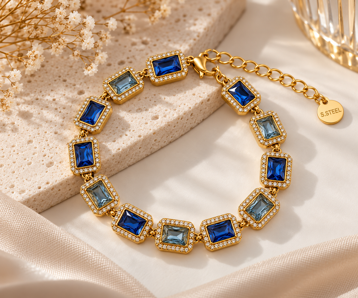 Blue | Bracelet cristaux bleus en acier inoxydable