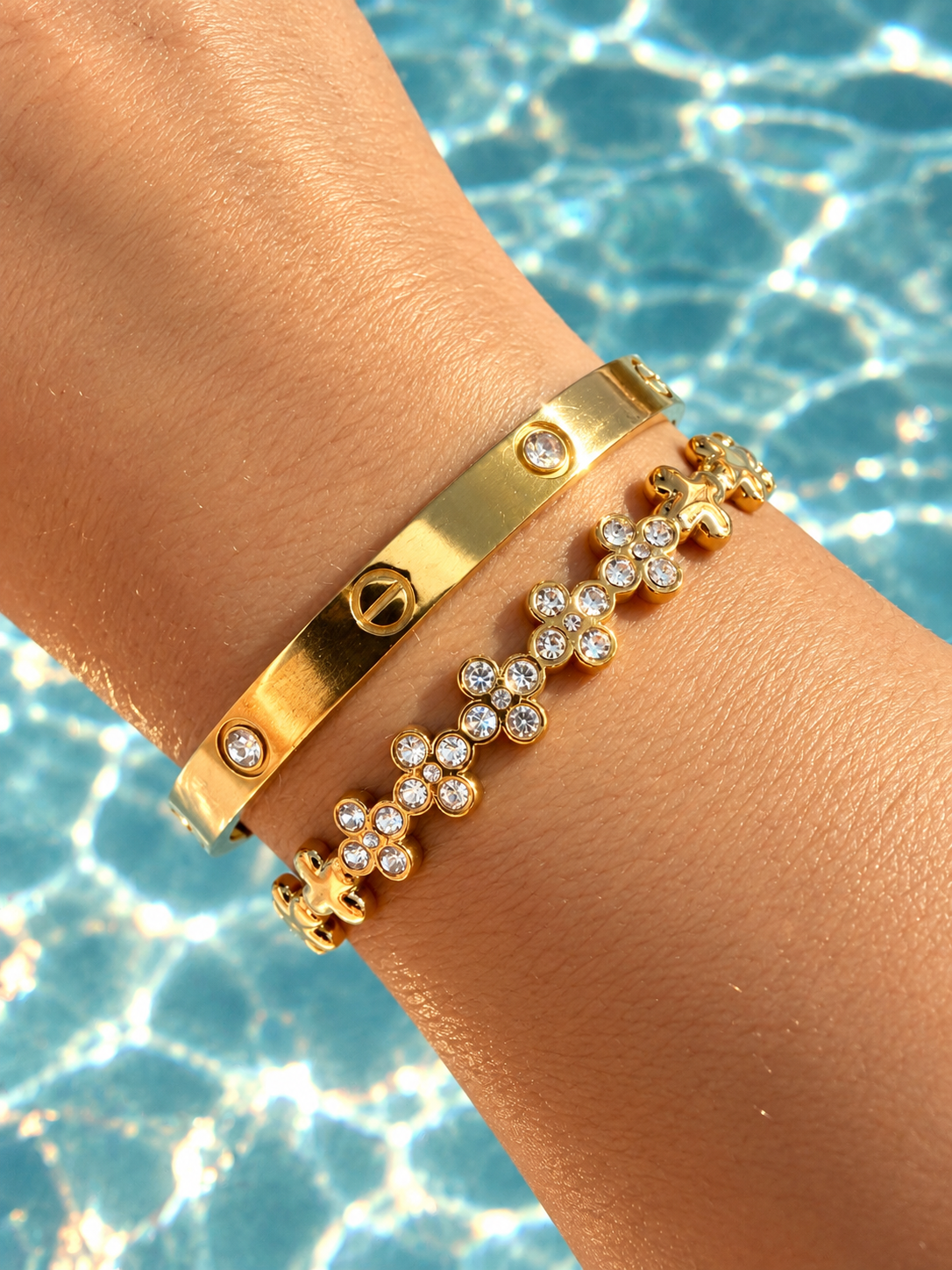Flavie | Bracelet fleurs scintillantes en acier inoxydable
