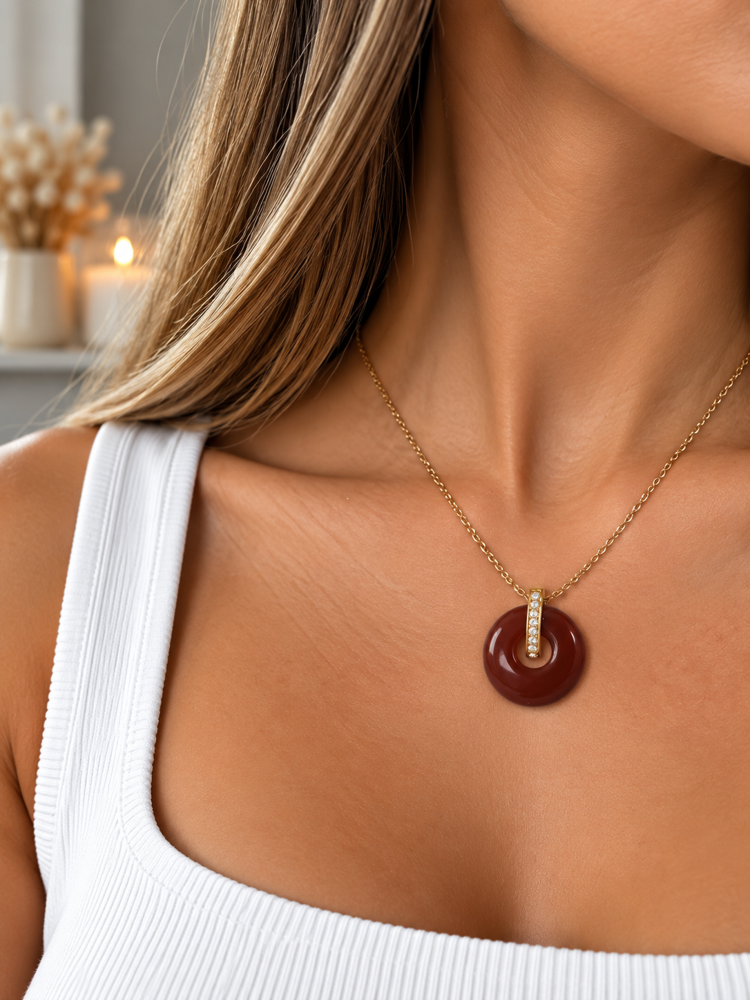Sorelya | Collier pendentif rond marron en acier inoxydable