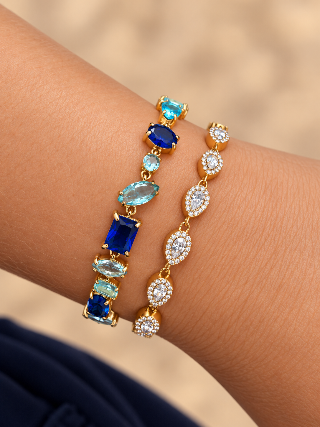Saphira | Bracelet cristaux bleus en acier inoxydable