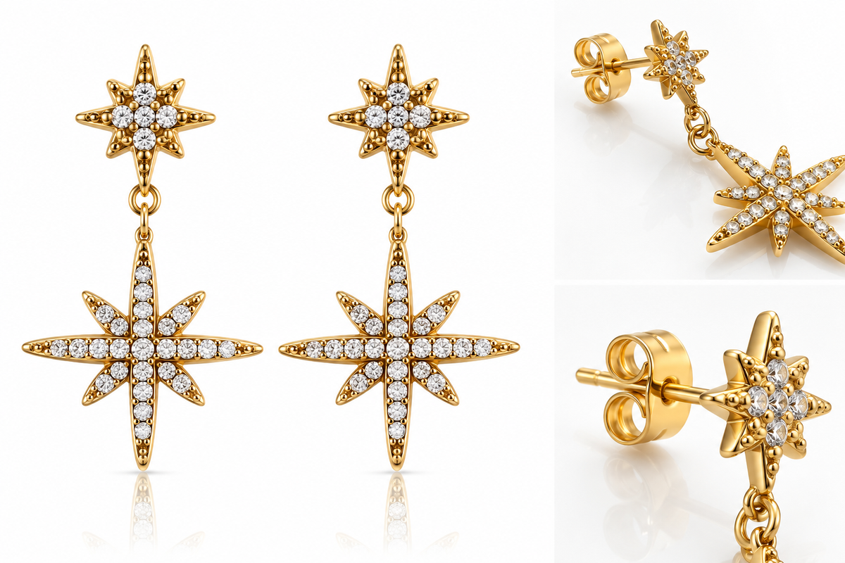 Céleste | Boucles d’oreilles étoiles scintillantes en acier inoxydable