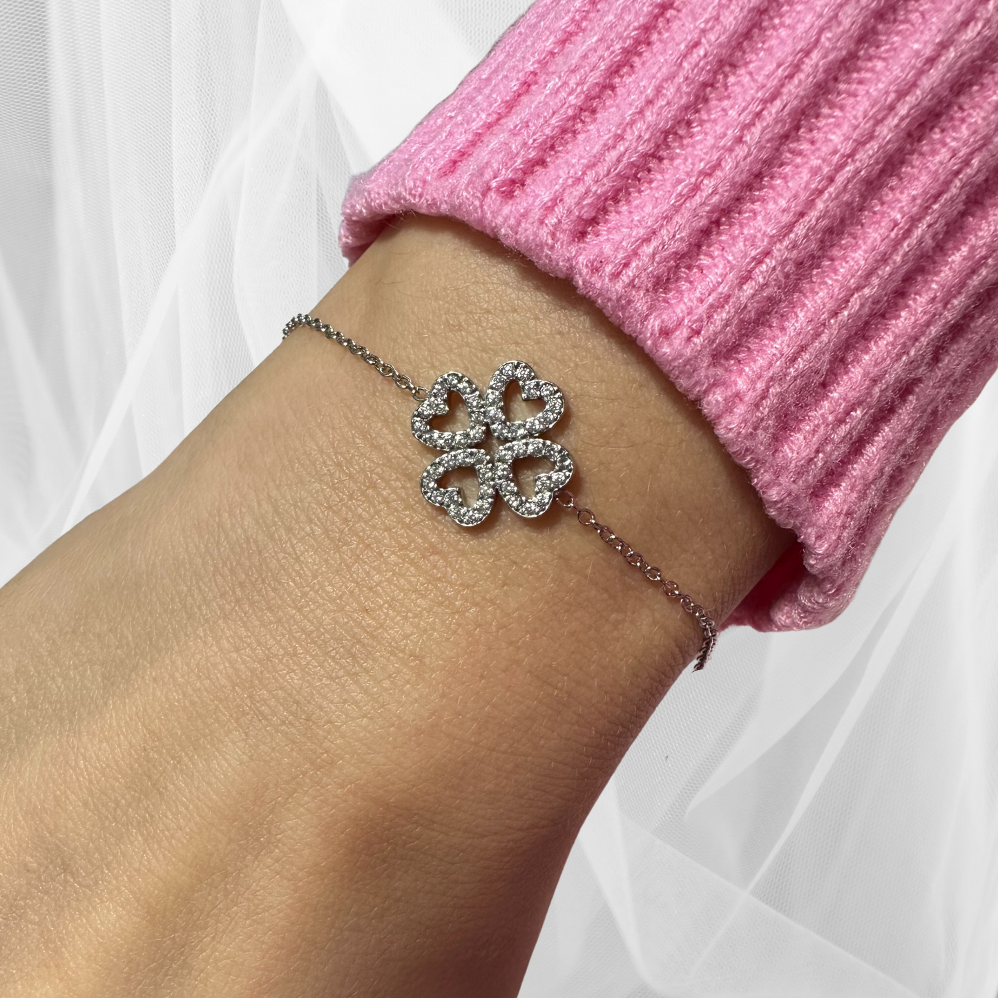 BRACELET TRÈFLE À QUATRE FEUILLES brilliant argenté