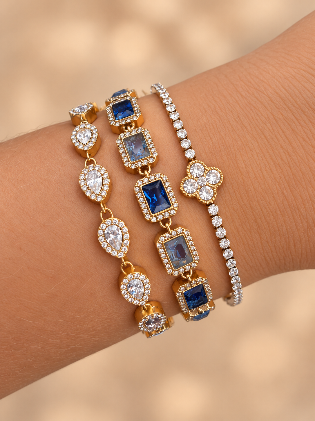 Blue | Bracelet cristaux bleus en acier inoxydable