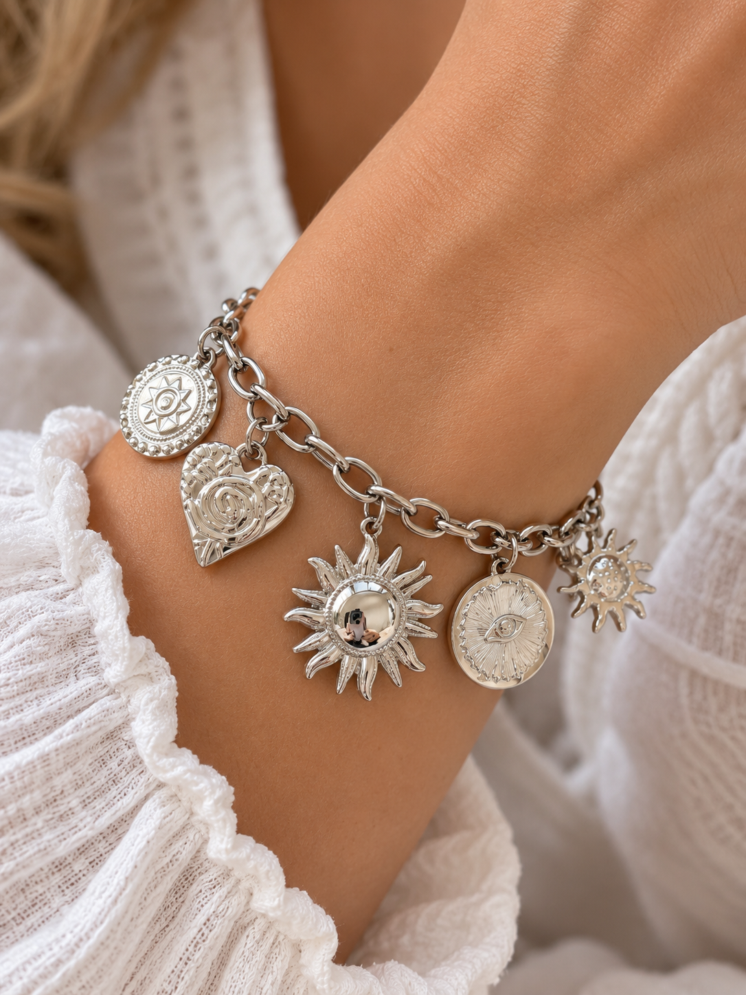 Soleil | Bracelet breloques en acier inoxydable