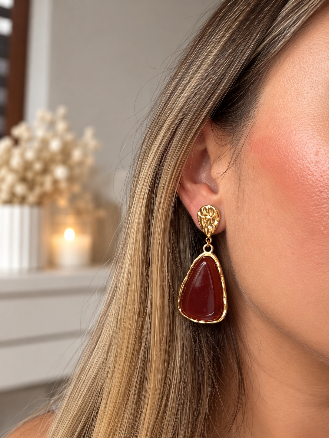 Zélyra | Boucles d’oreilles pierres violettes et ambrées en acier inoxydable