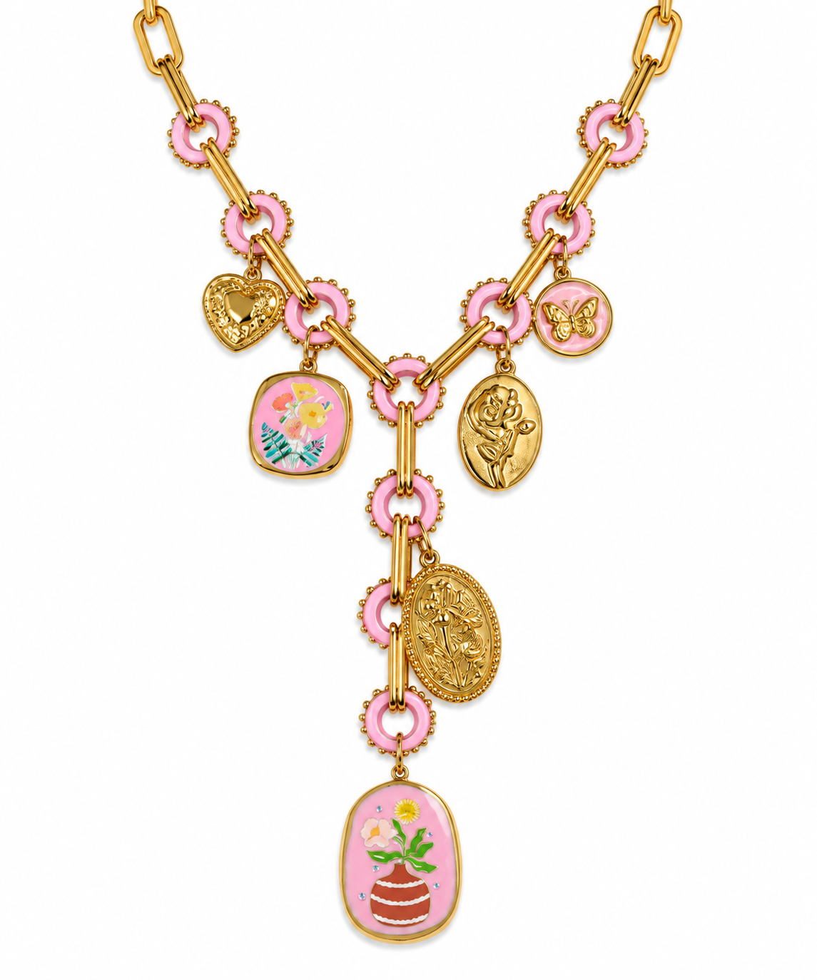 Rosalia | Collier breloques roses en acier inoxydable