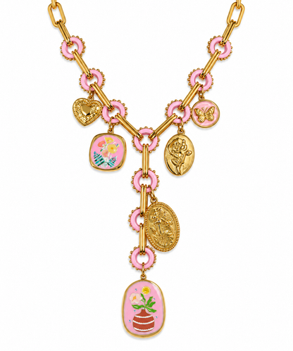 Rosalia | Collier breloques roses en acier inoxydable