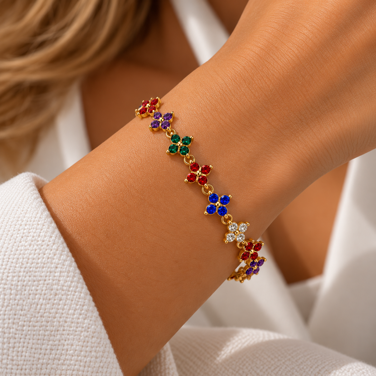 Rosa | Bracelet fleurs multicolores en acier inoxydable