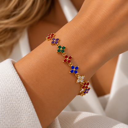 Rosa | Bracelet fleurs multicolores en acier inoxydable