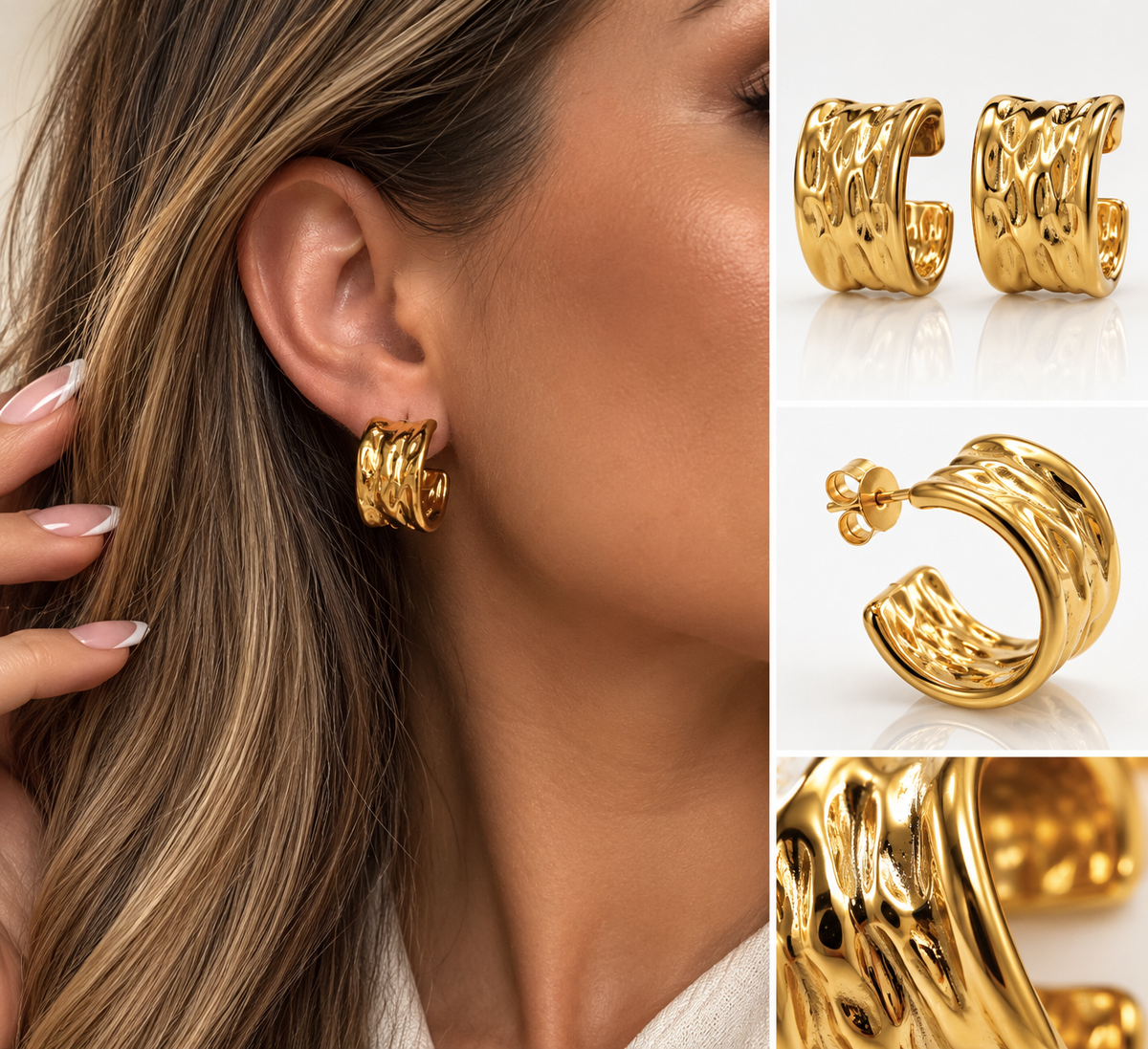 Giulia | Boucles d’oreilles créoles texturées en acier inoxydable