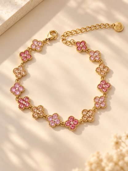 Rosalie | Bracelet fleurs rose en acier inoxydable