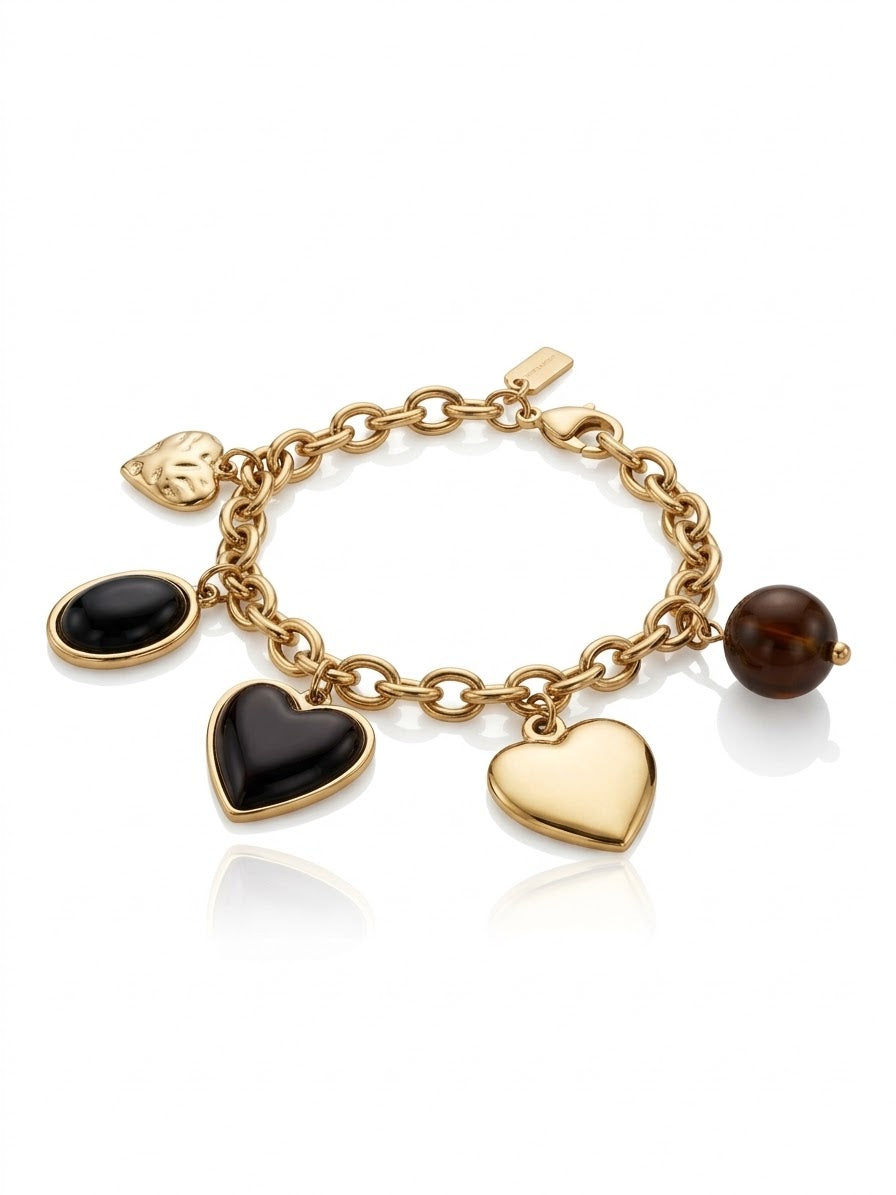 Ambre coeur | Bracelet breloques en acier inoxydable