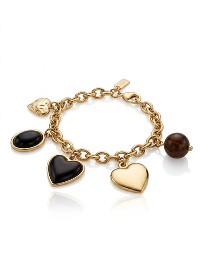 Ambre coeur | Bracelet breloques en acier inoxydable