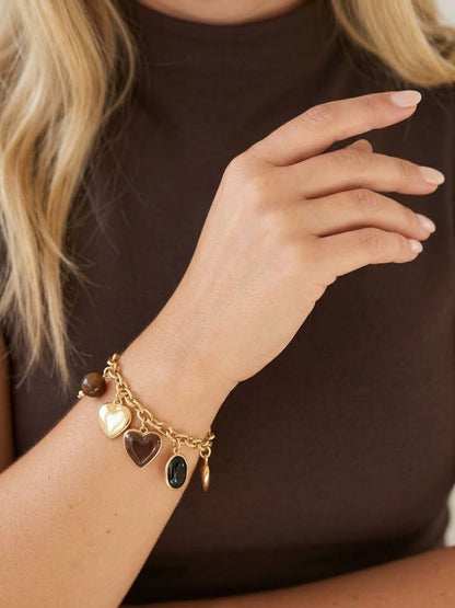 Ambre coeur | Bracelet breloques en acier inoxydable