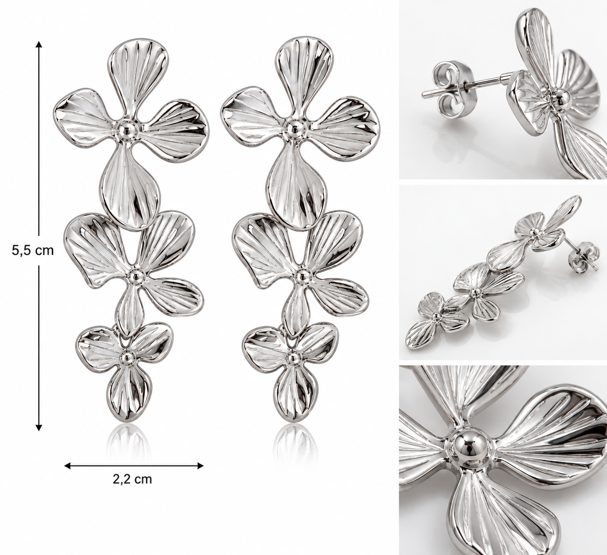 Floréa | Boucles d’oreilles pendantes fleurs en acier inoxydable