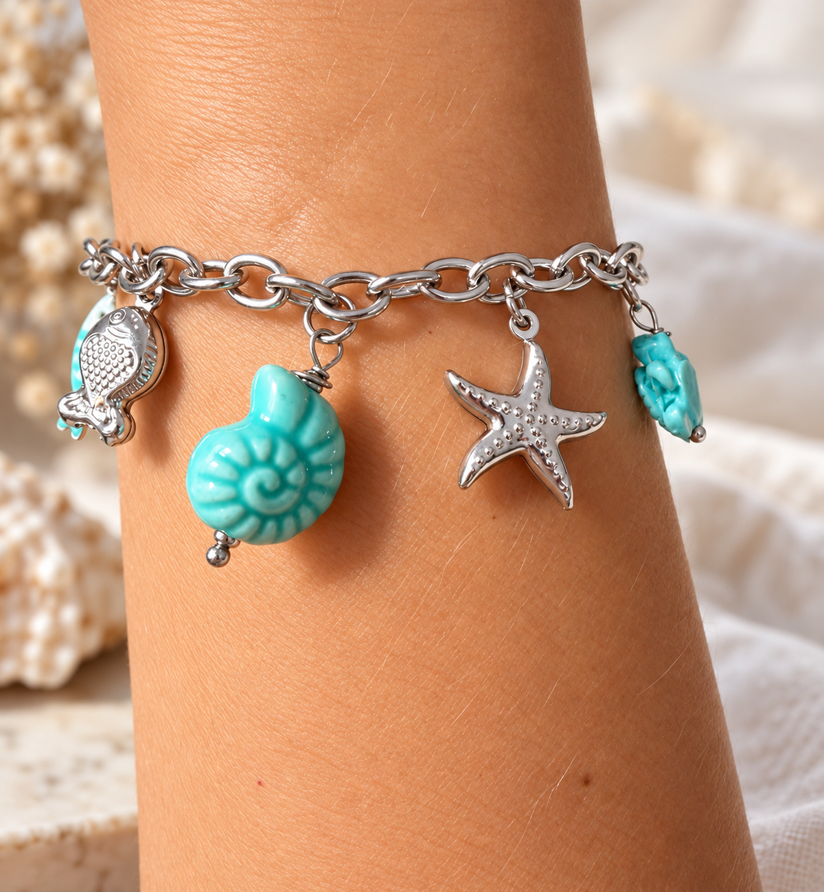 Azur | Bracelet breloques en acier inoxydable