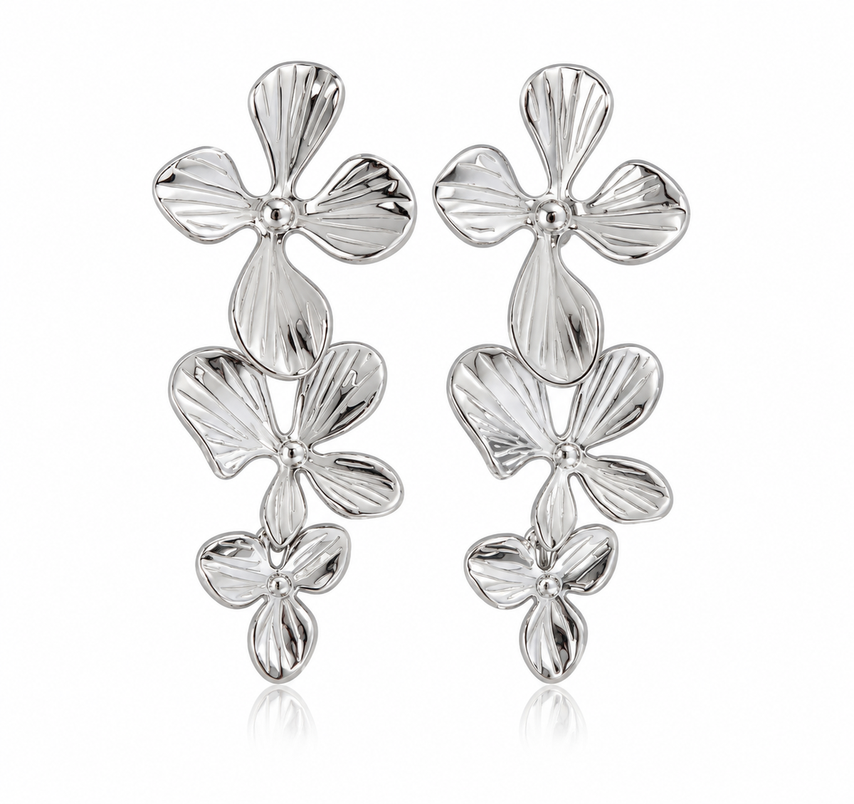 Floréa | Boucles d’oreilles pendantes fleurs en acier inoxydable