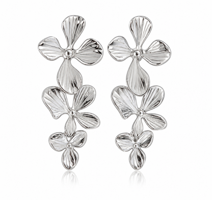 Floréa | Boucles d’oreilles pendantes fleurs en acier inoxydable