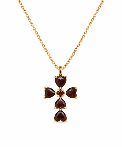 Calystria | Collier croix à pierres marron en acier inoxydable