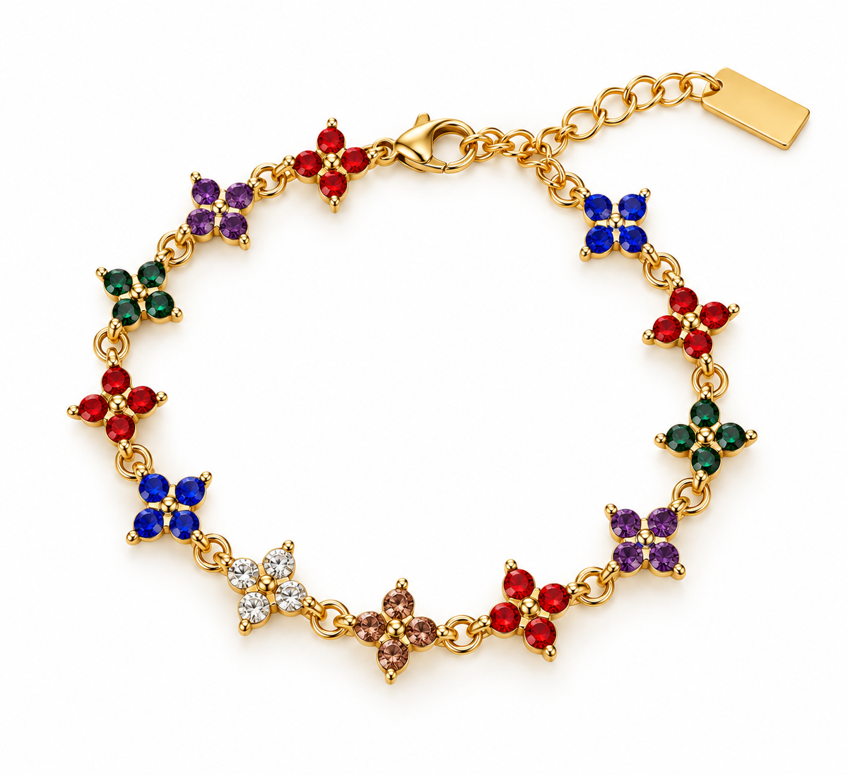 Rosa | Bracelet fleurs multicolores en acier inoxydable