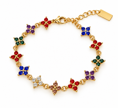 Rosa | Bracelet fleurs multicolores en acier inoxydable