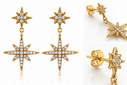 Céleste | Boucles d’oreilles étoiles scintillantes en acier inoxydable