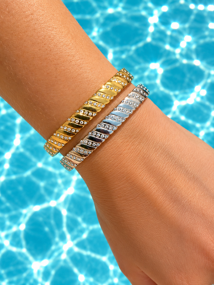 Sienna | Jonc strié à strass en acier inoxydable