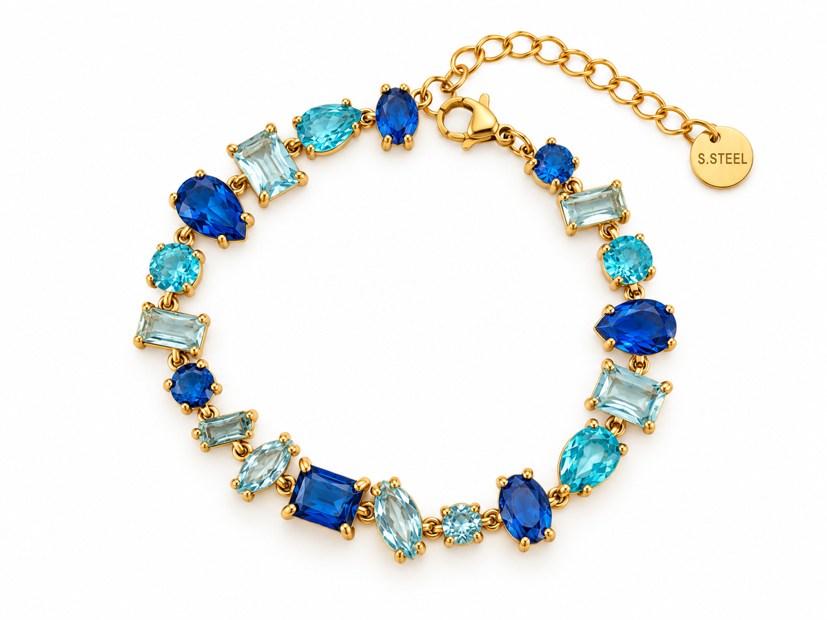 Saphira | Bracelet cristaux bleus en acier inoxydable