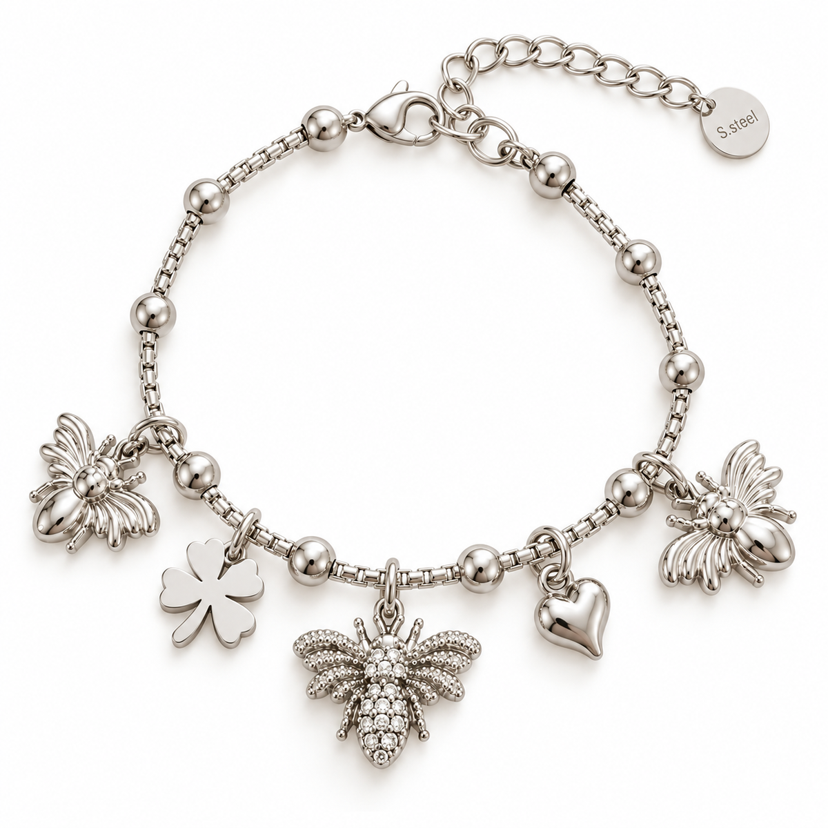 Miel | Bracelet breloques en acier inoxydable