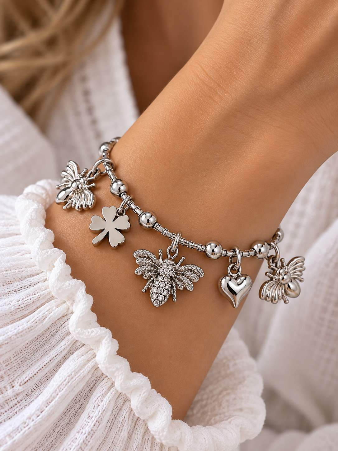 Miel | Bracelet breloques en acier inoxydable