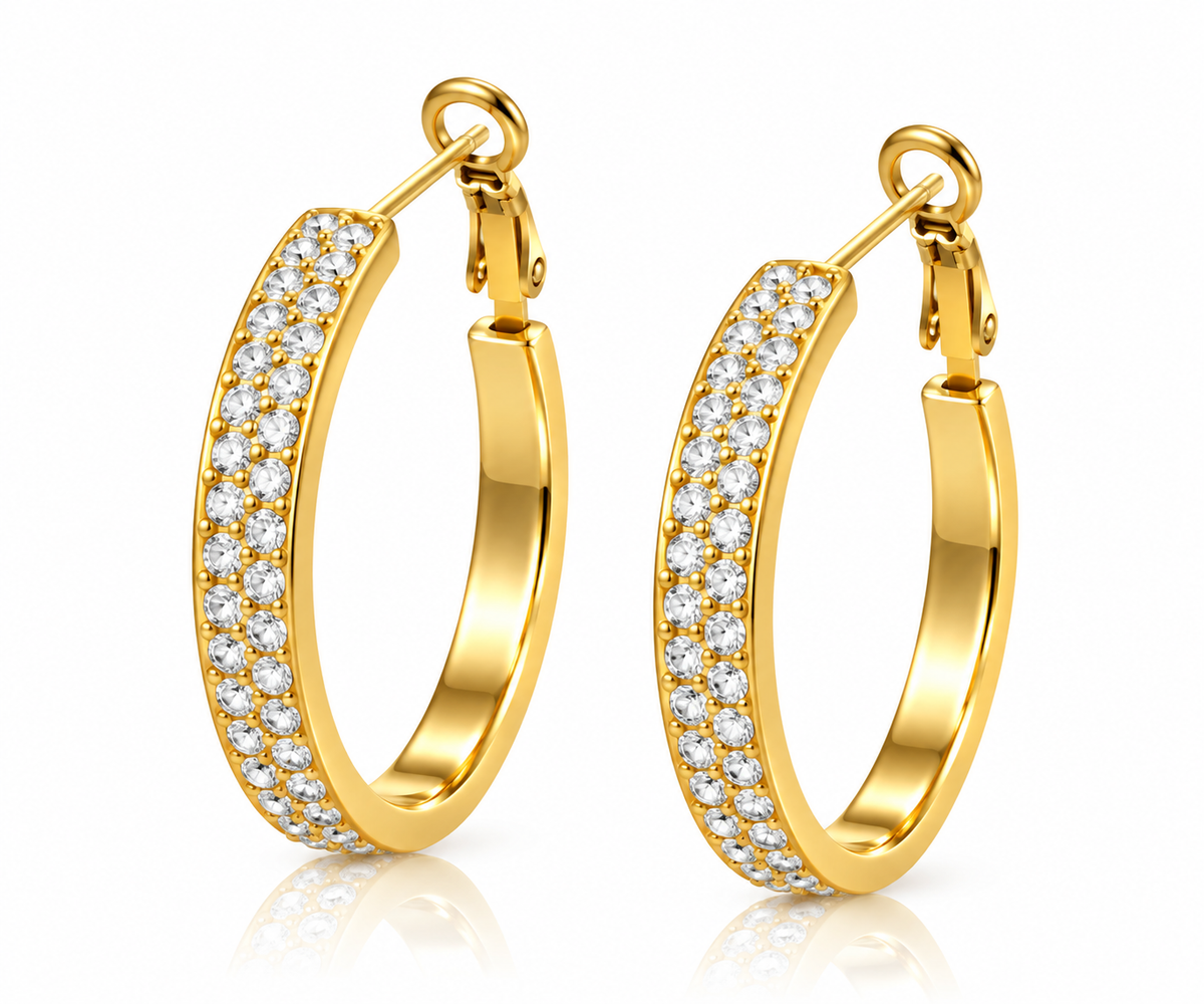 Cyrélia | Boucles d’oreilles créoles dorées à strass en acier inoxydable