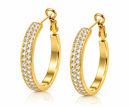 Cyrélia | Boucles d’oreilles créoles dorées à strass en acier inoxydable