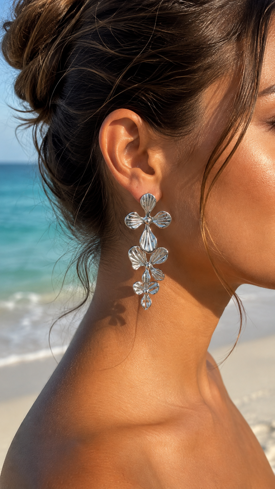 Floréa | Boucles d’oreilles pendantes fleurs en acier inoxydable