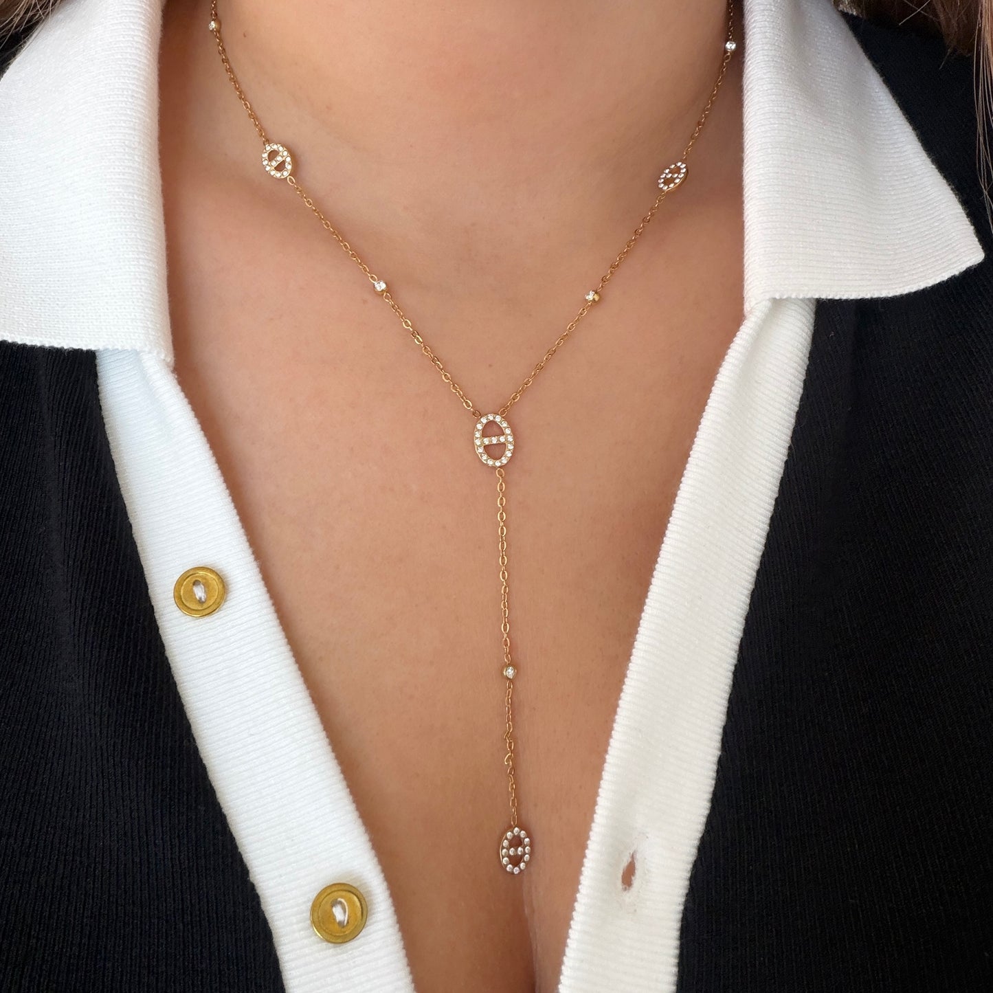 COLLIER Y Mia cristaux doré