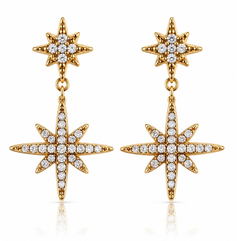 Céleste | Boucles d’oreilles étoiles scintillantes en acier inoxydable