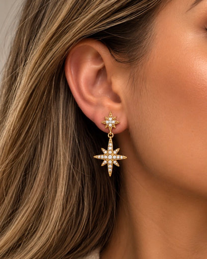 Céleste | Boucles d’oreilles étoiles scintillantes en acier inoxydable