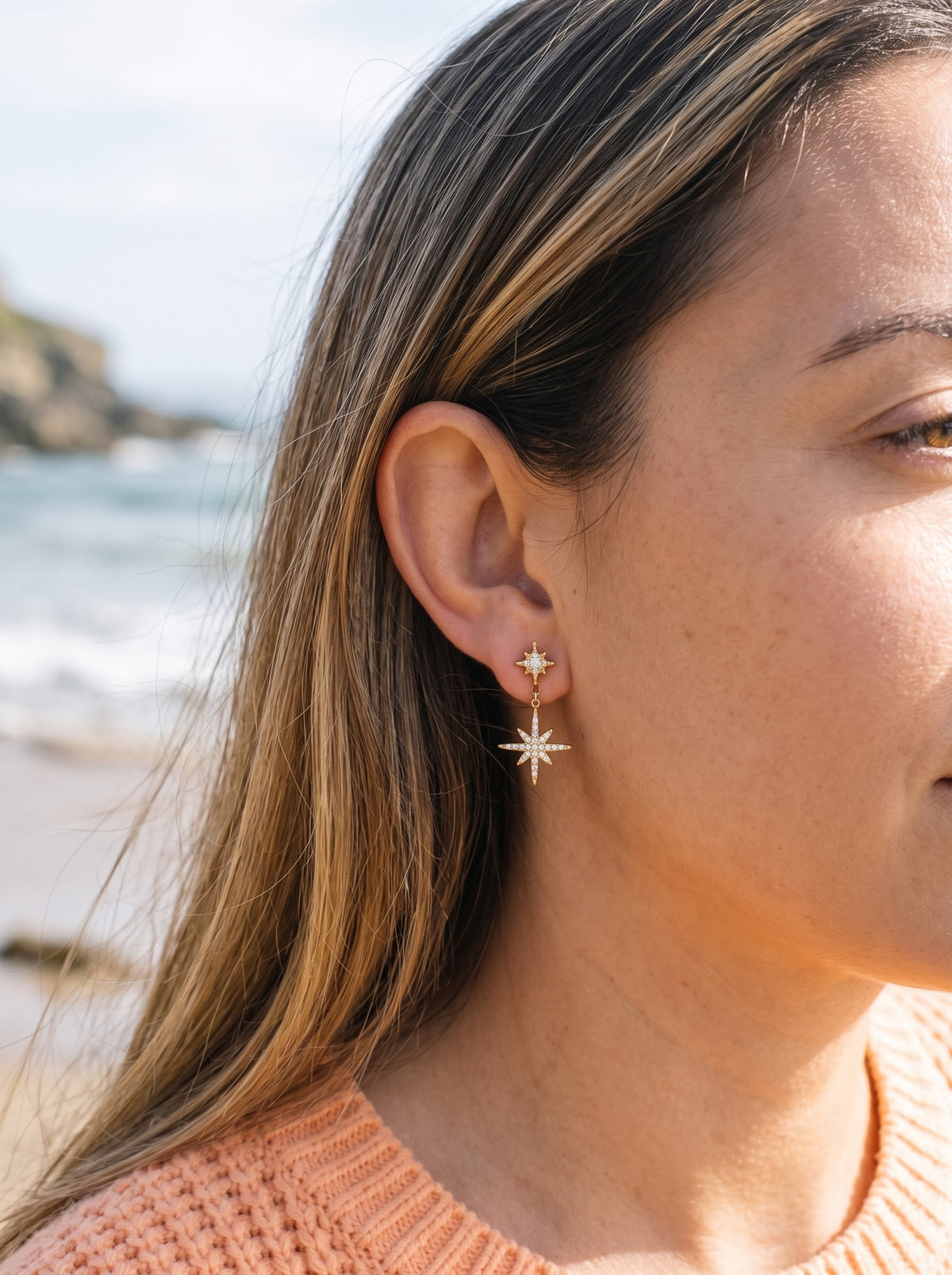 Céleste | Boucles d’oreilles étoiles scintillantes en acier inoxydable