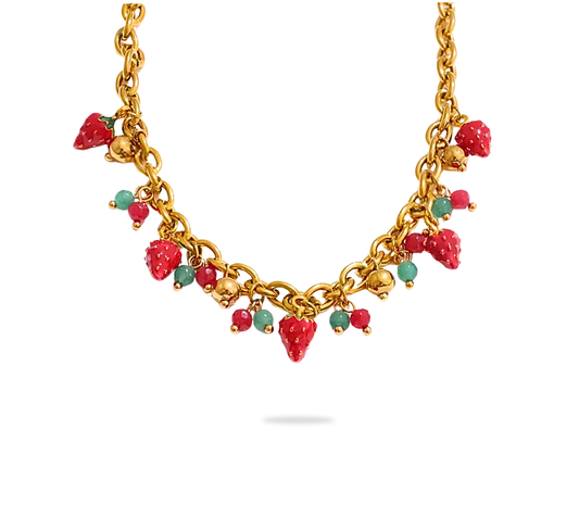 Collier charmes strawberries doré